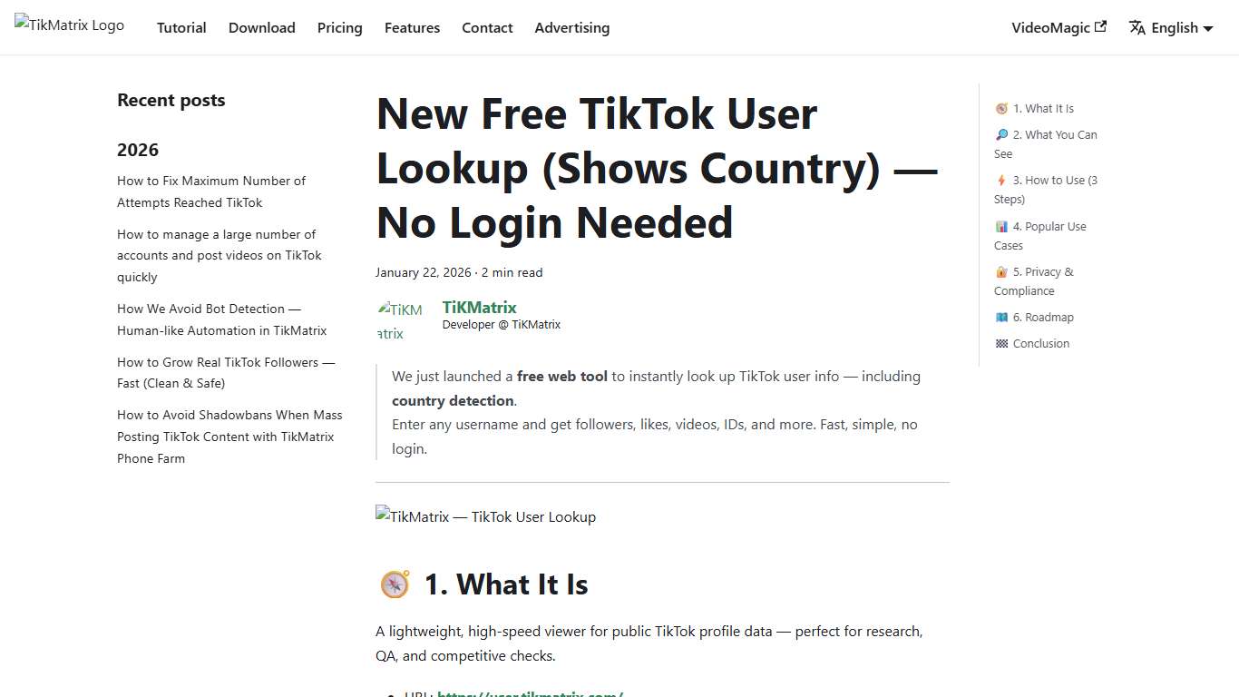 New Free TikTok User Lookup (Shows Country) — No Login Needed | TikMatrix - Professional TikTok Account Management & Marketing Tool for Windows & Mac