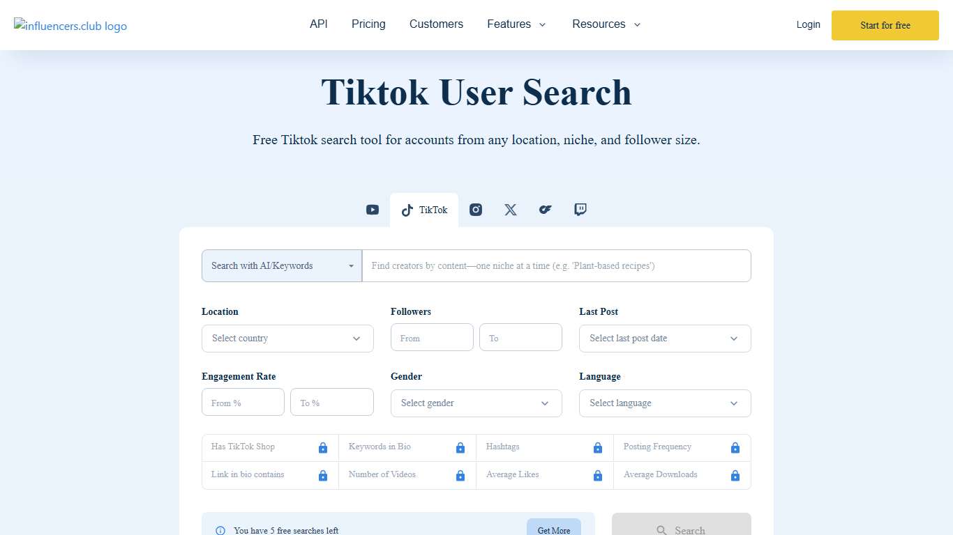 Free TikTok User Search Tool - Influencers.club